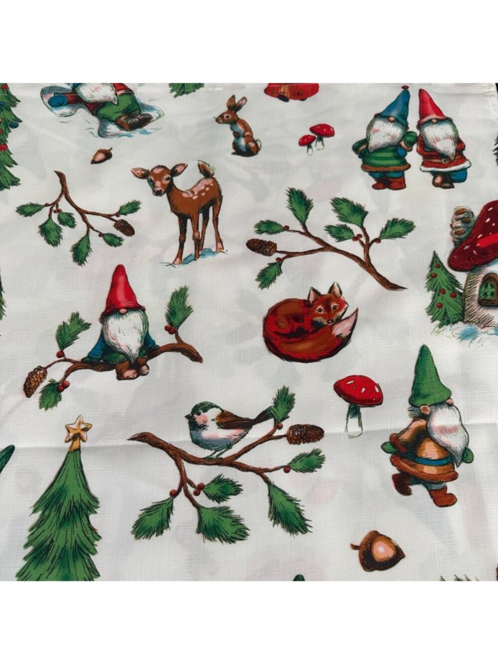HOLIDAY TIME Christmas Gnome Fabric Shower Curtain Woodland Animals 72x72” - Picture 3 of 5